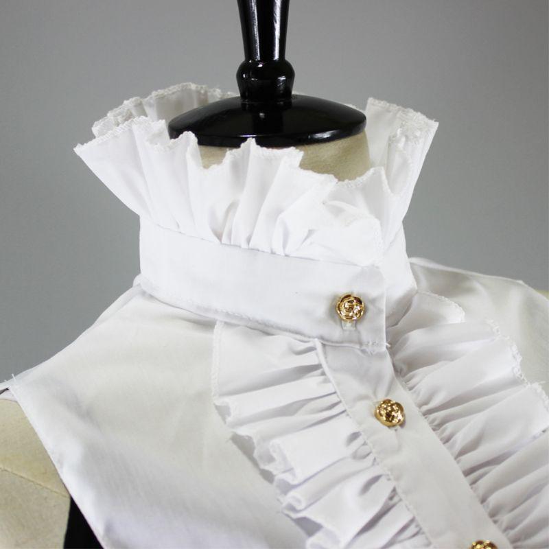 Womens Victorian Steampunk Vintage for Palace Half Shirt Blouse Stand-Up Lotus Golden Button Down Detachable False Fake