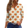 3/4 Length Sleeve Womens Tops Floral Halloween Print Vintage Fashion Casual Loose With V Neck Plus Size Shirts