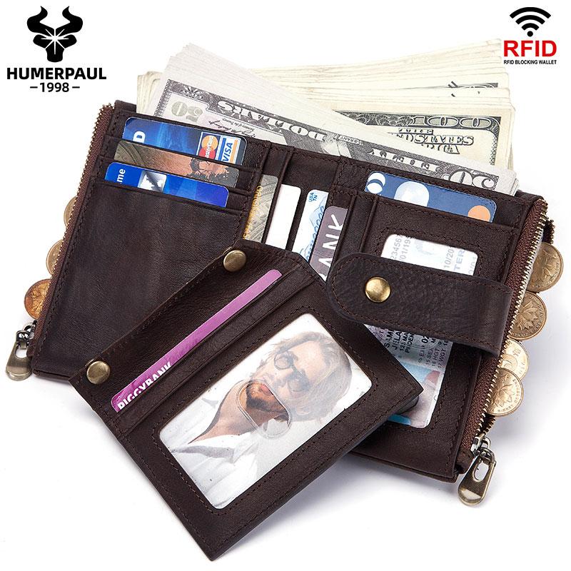 Humerpaul Мужские кошельки из натуральной кожи RFID, небольшой короткий держатель для карт с цепочкой для монет, мужская сумка для денег, качество