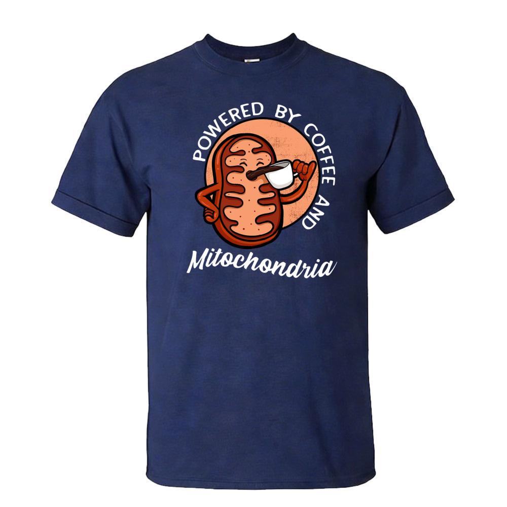 Powered By Coffee And Mitochondria Graphic T Shirt Unisex Funny Science Biology Teacher Tee Soft Cotton Short Sleeve Casual Top