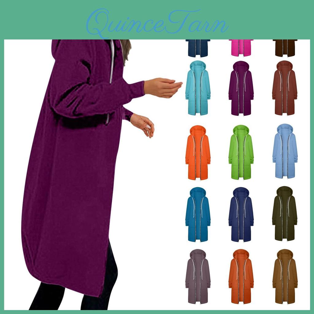 Womens Zip Hoodies Casual Up Long Tunic Sweatshirt Winter Windproof Drawstring Hooded Jacket Outerwear With Pockets