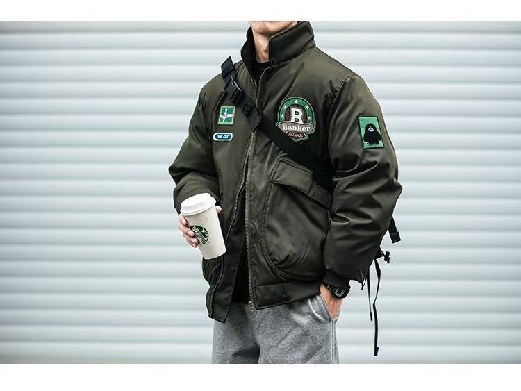 Унисекс Летная куртка серии Звездные войны: Американский кэжуал, Вышитые нашивки, Множество карманов, Воротник-стойка, Хлопковая рабочая одежда, Реплика