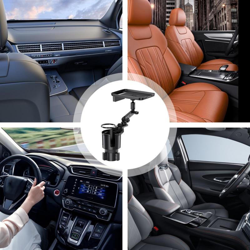 Car Cup Holder With Tray Expandable Food Tray Table Drink Holder 360 Rotation Car Gadgets Multifunctional For Drive Road Trip
