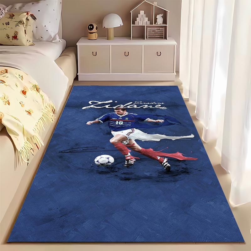 Sports Area Rug, Zinedine Zidane France Blue Number 10 Dribble Signature Paint Splash Print, Fan Decor, Non-Slip Mat