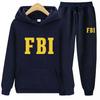 Мужская и женская хлопковая повседневная спортивная одежда с принтом ФБР, толстовка с капюшоном и брюки, унисекс, городская мода, 2 предмета, сезон весна и осень