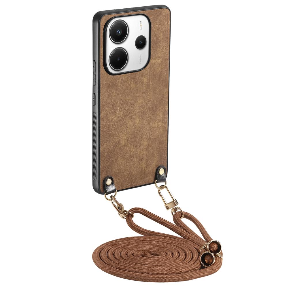 For Xiaomi Redmi Note 14 5G Retro Leather Phone Back Cover with Adjustable Strap