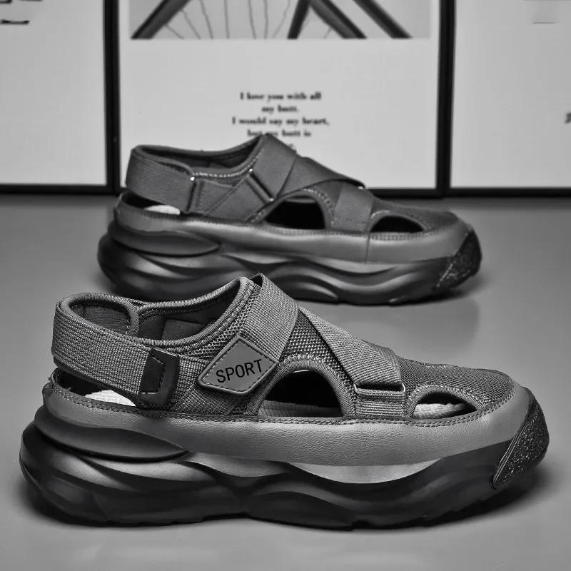 Модные дизайнерские мужские сандалии, дышащая повседневная обувь для мужчин, нескользящие пляжные сандалии для отдыха на открытом воздухе, новые мужские сандалии на платформе