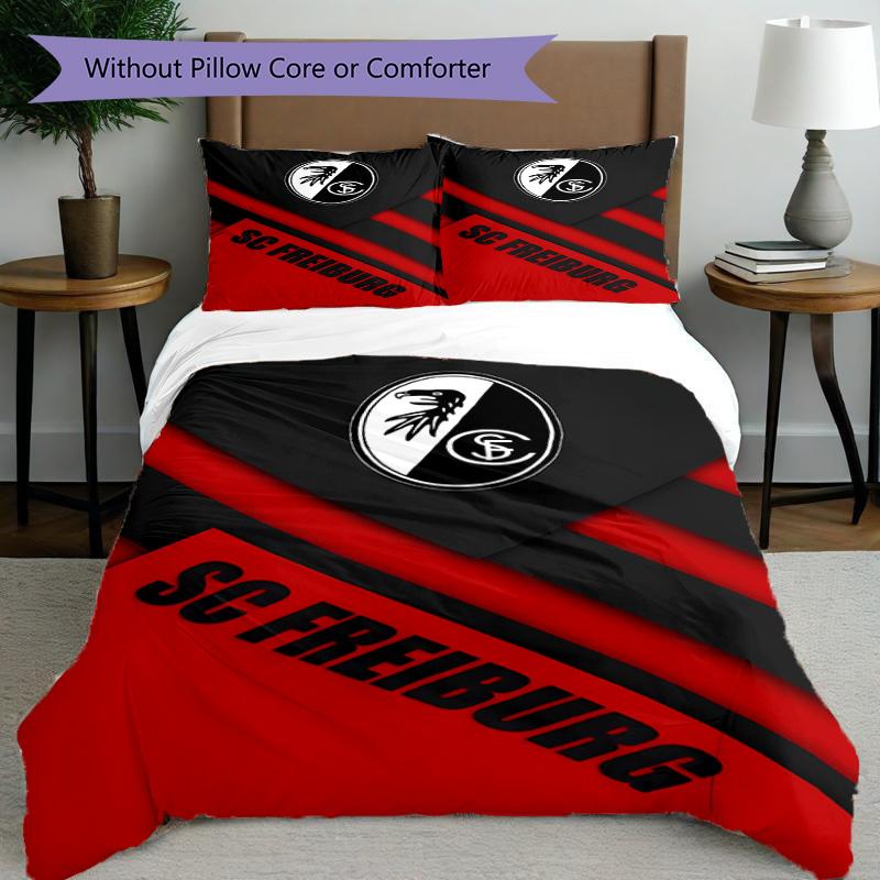 3pcs Duvet Cover Set (1*Duvet Cover + 2*Pillowcase, Without Core), SC Freiburg Print Bedding Set, Bedroom Decor, All‑Season, Birthday Gift