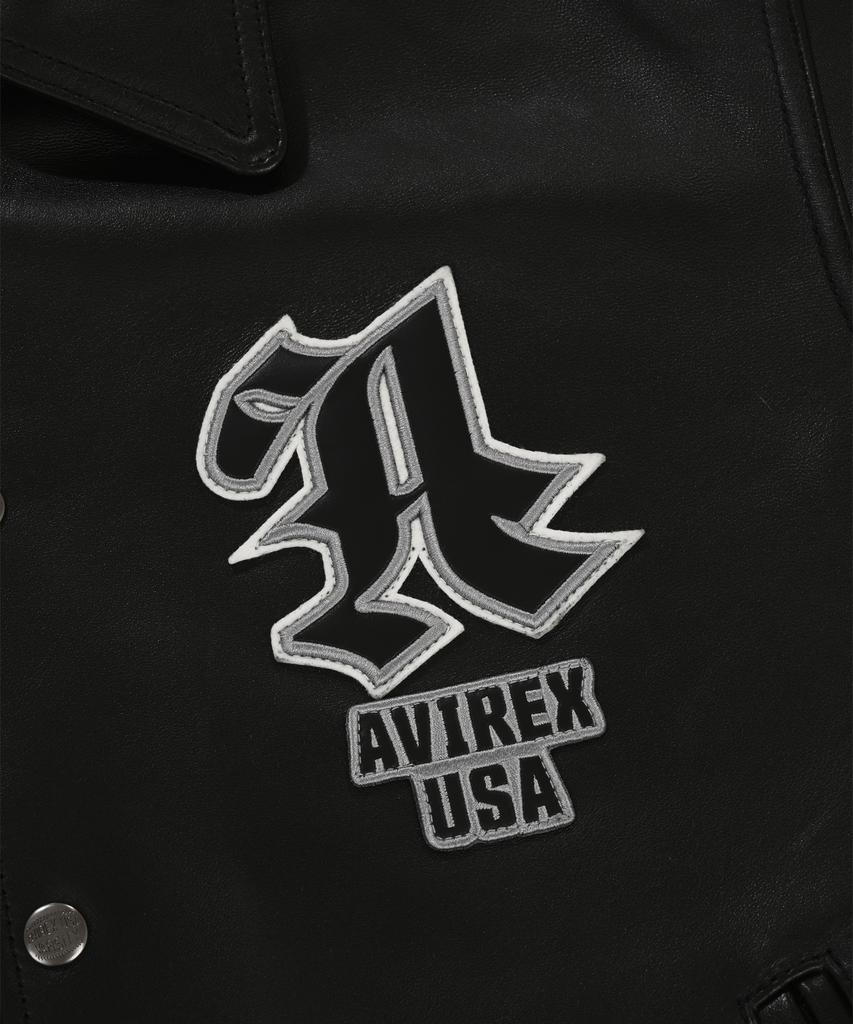Avirex Graphic Varsity Leather Jacket / 7835250011 Black