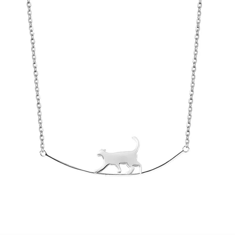 925 Silver Minimalist Cute Cat Pendant Clavicle Necklace for Women