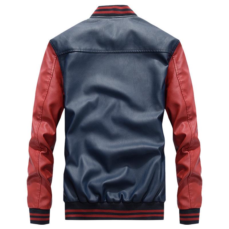 Leather Jacket Men's Casual Jacket PU Jacket Baseball Stand Collar Spring and Autumn New Trendy Men's Leather Jacket