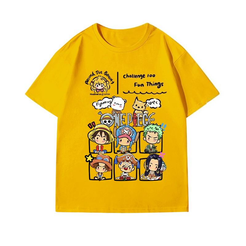 Хлопковая футболка с принтом One Piece, короткий рукав, мужская и женская, летняя, большого размера, свободная, стройнящая, для родителей и детей