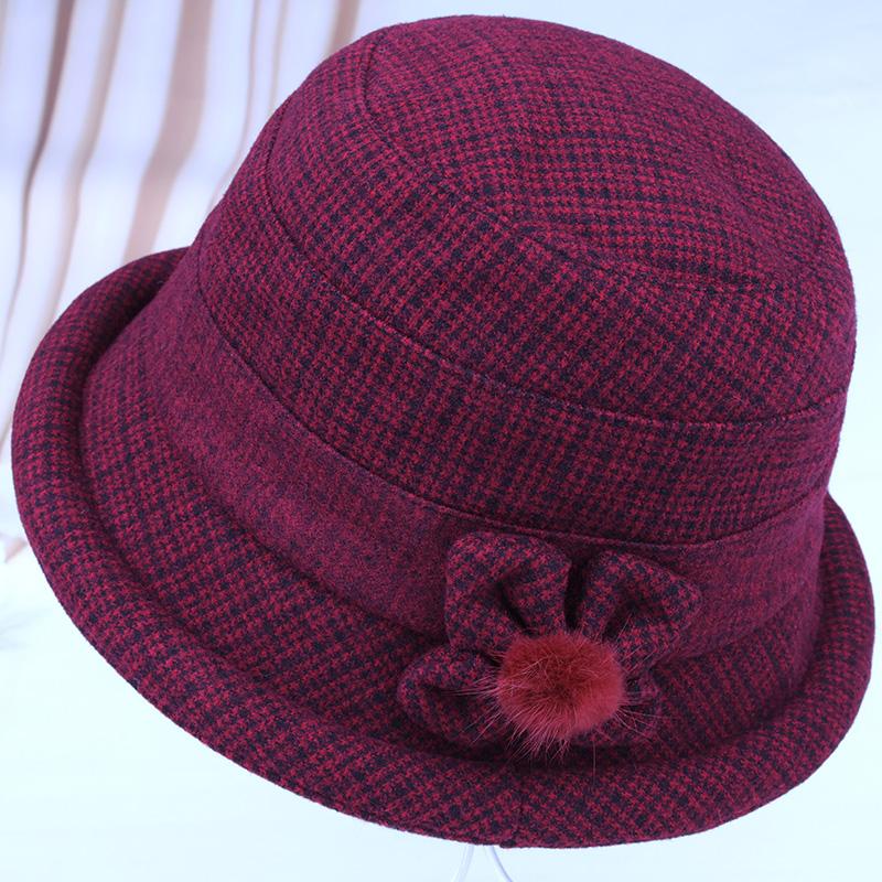 In the elderly hat lady mother woolen basin hat spring and autumn grandma bucket hat autumn and winter plush thick top hat