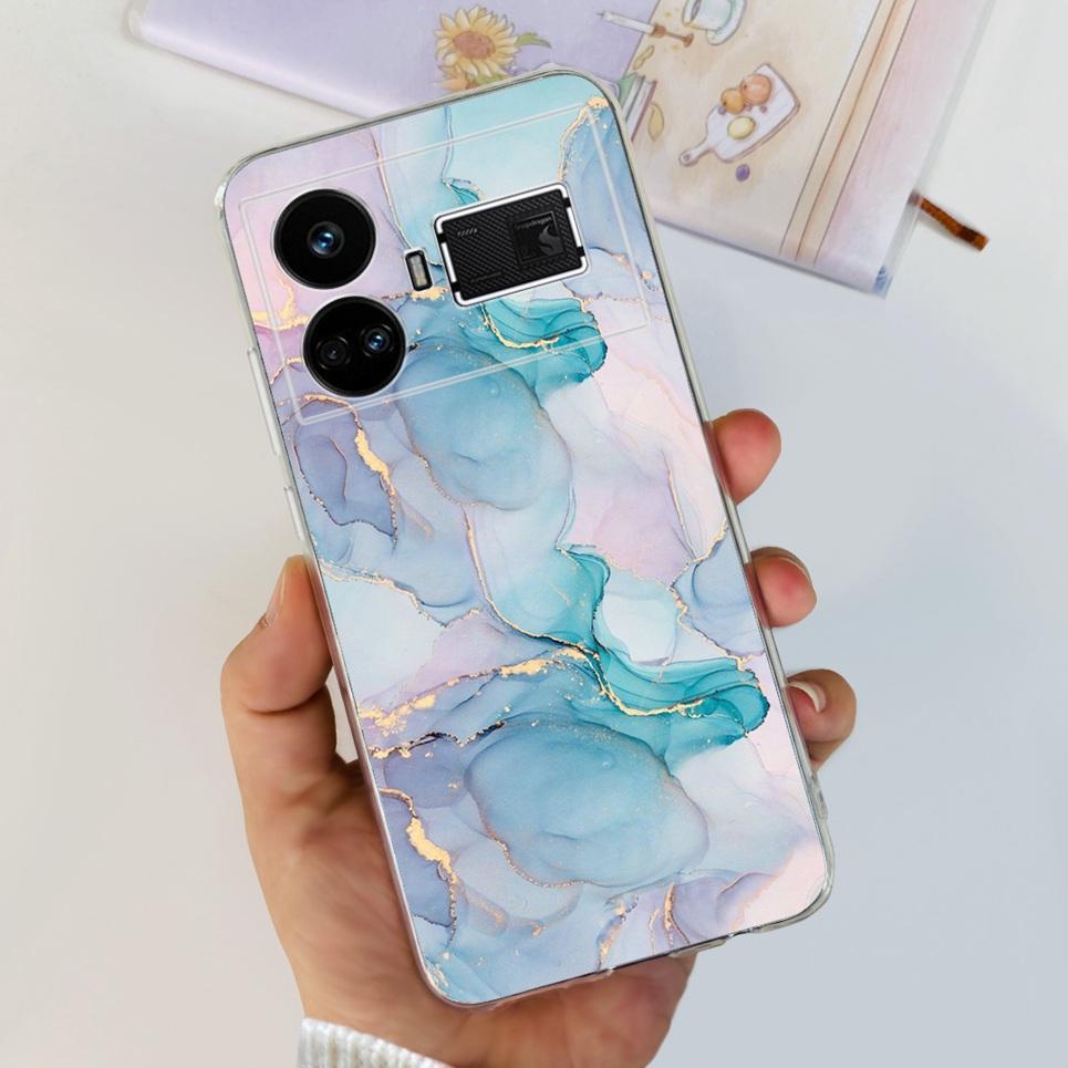 For Realme GT5 Case Clear Silicone Soft TPU Cover For OPPO Realme GT 5 RealmeGT5 Cases Flower Marble Jelly Bumper Coques
