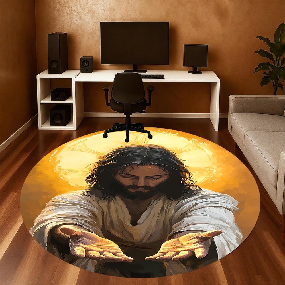 1PC Devout Light Hands Round Chair mat Area Rug - Non-Slip, Floor Mat for Office, Bedroom, home decor Christmas Gift c0528122