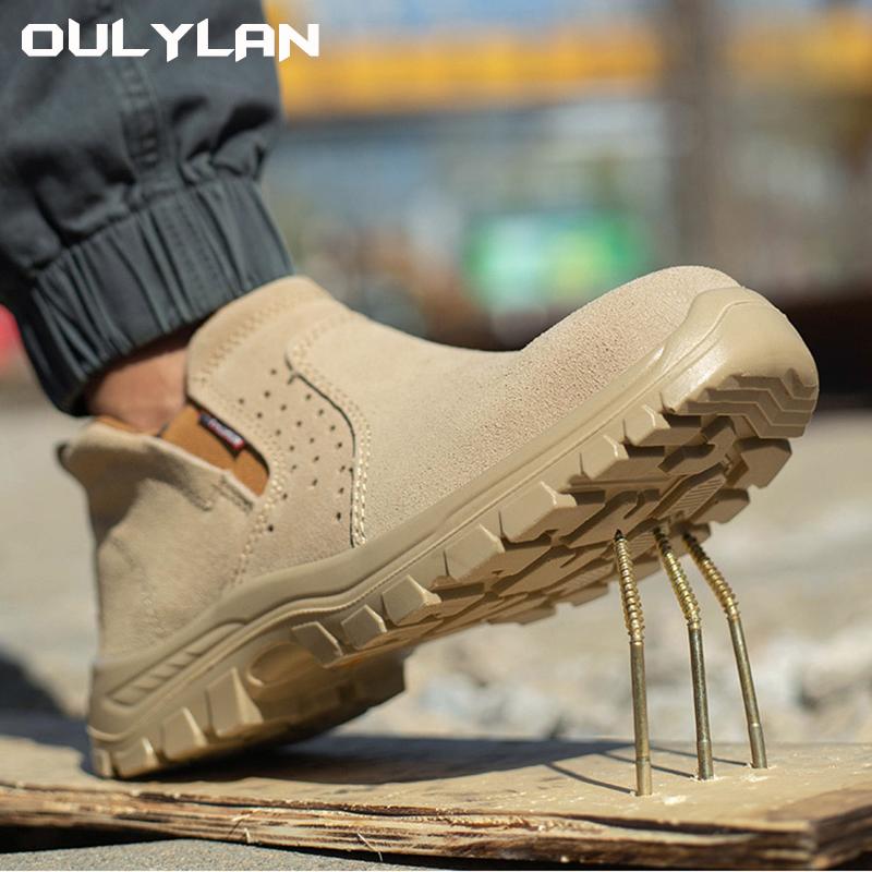 Oulylan Men's Steel Toe Safety Shoes Anti-Smash Anti-Puncture Work Safety Boots Summer Comfortable Breathable Work Shoes