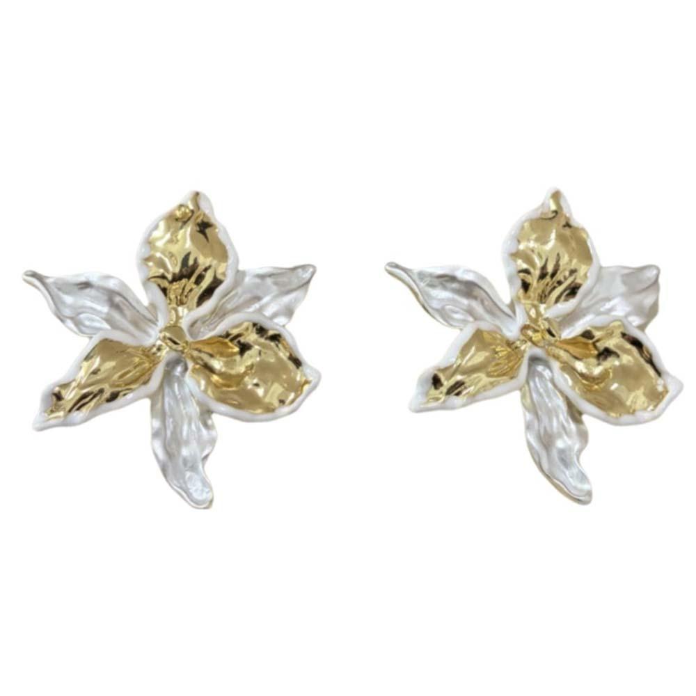 1 pair Luxury Enamel Iris Earrings Zinc Zinc Alloy Metal Flower Ear Studs Golden and Silver Earrings Banquet