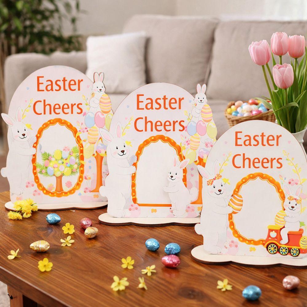 Party Supplies Cartoon Easter Bunny Decor Handmade Colorful Wooden Rabbit Ornaments Standing Bunny Eggs Decor Home Table