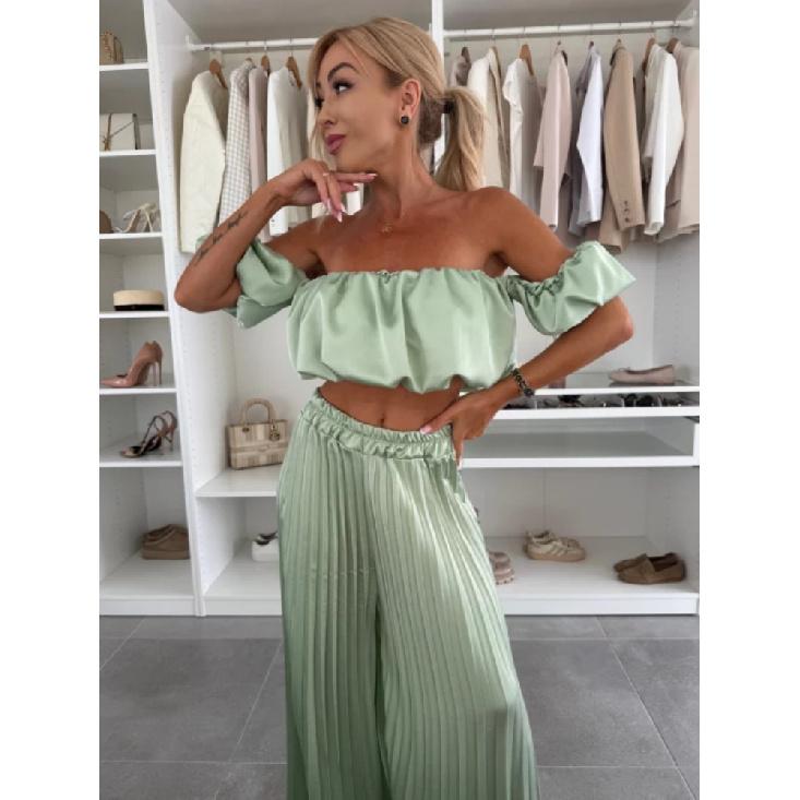 Элегантный однотонный комплект из жилета с длинным рукавом и плиссированных брюк для лета, новинка для женщин, модный и стильный наряд