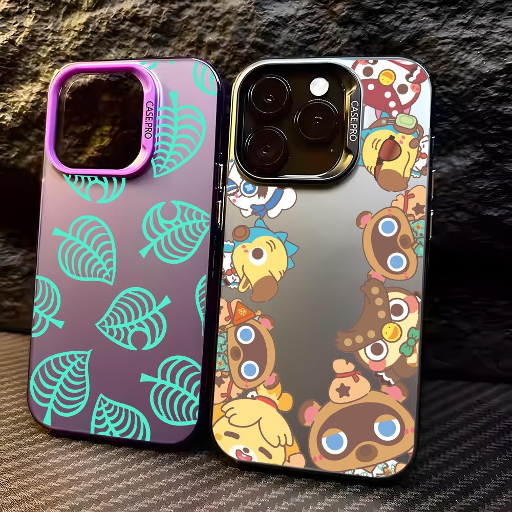Game Animal C-Crossing Phone Case For iPhone 16 15 14 13 12 11 Pro Max Black Matte Multicolor Laser Metallic Aurora Cover