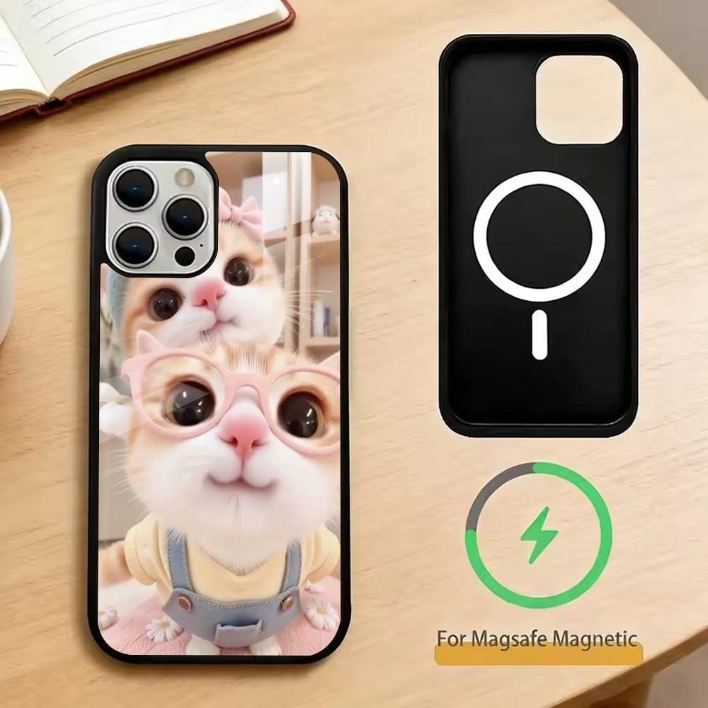 Funny Cute Cat   Phone Case For iPhone17,16,15,14,13,12,11 Plus,Pro Magnetic For Magsafe Wireless Charging