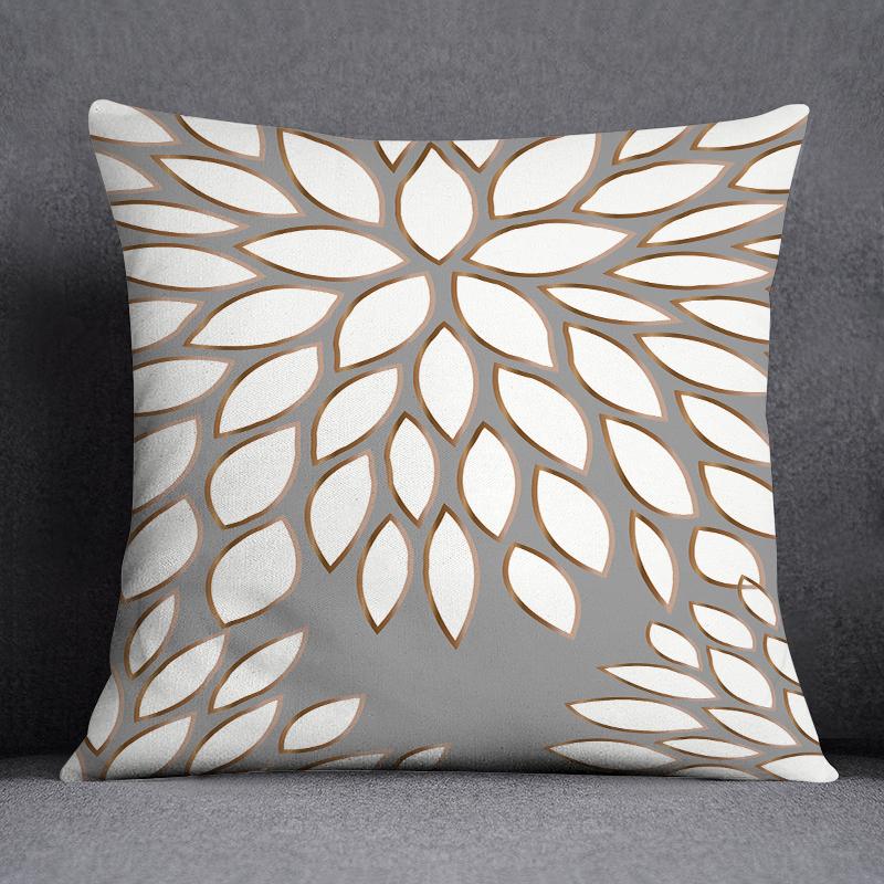 Gray Low White Flower Pattern Home Decoration Pillowcase Square Pillowcase Home Office Decoration Cushion Cover