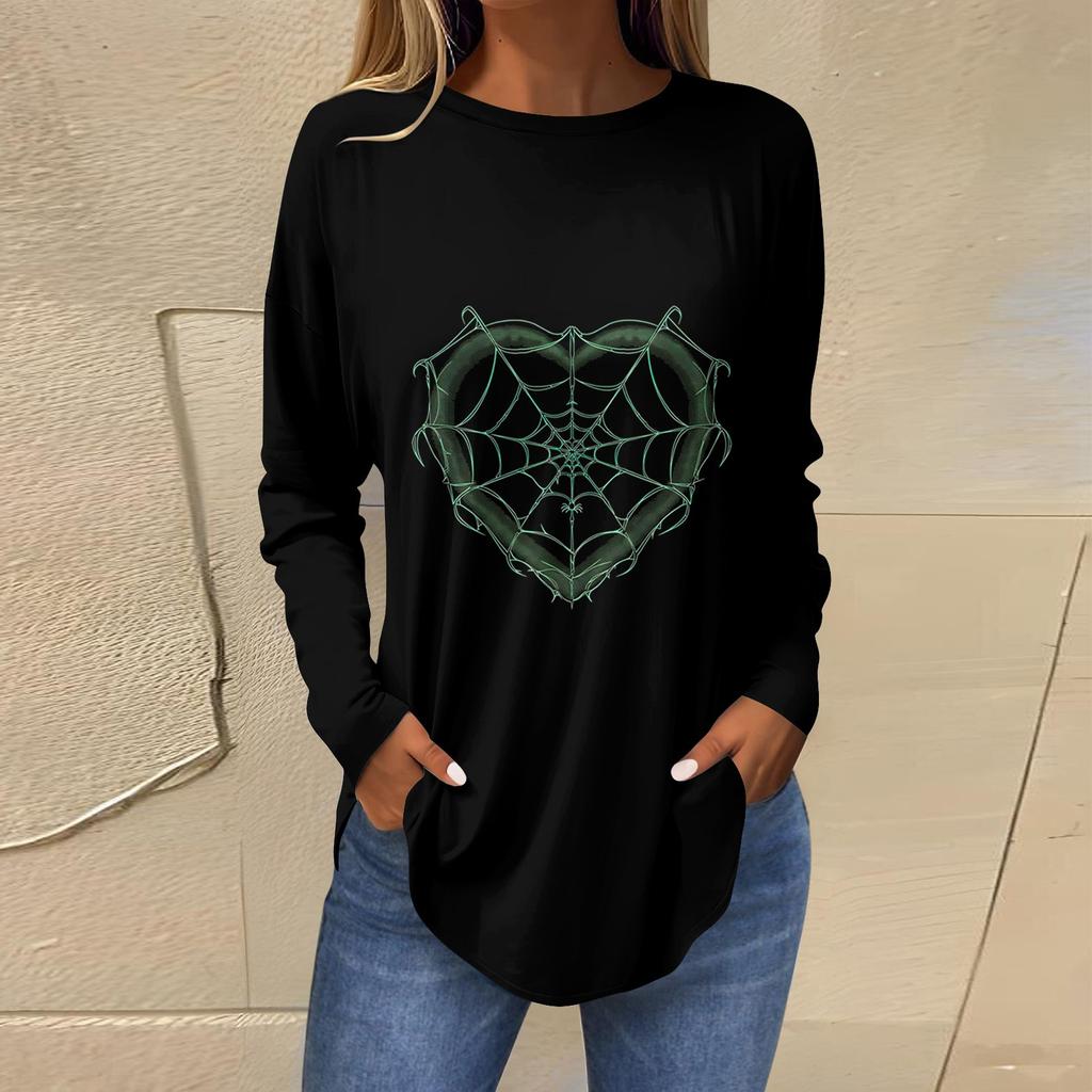 Women's Loose Round Neck Print Long Sleeve T-Shirt Top Pullover
