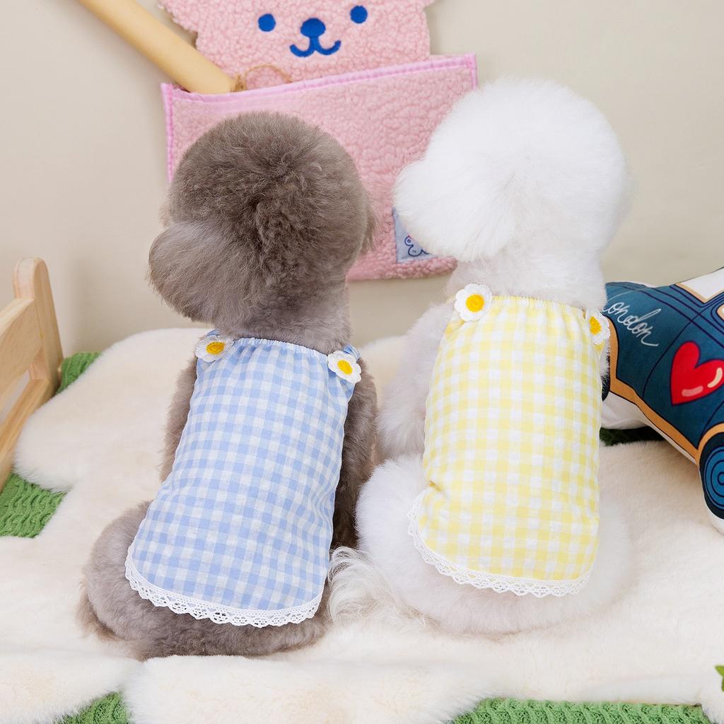 Pet clothes new dog and cat spring and summer Pomeranian bear small dog clothing thin 11 flower plaid skirt