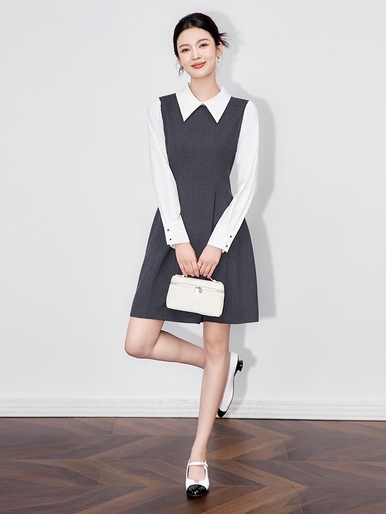 Омолаживающее милое ретро преппи платье-двойка - Приталенное, в стиле «маленький аромат» для женщин