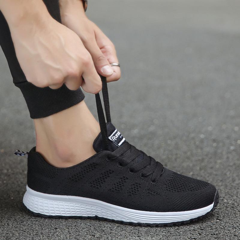 New Sports Shoes Women's Light Bottom Breathable Student Running Shoes Flying Woven Mesh Casual Running Shoes Men