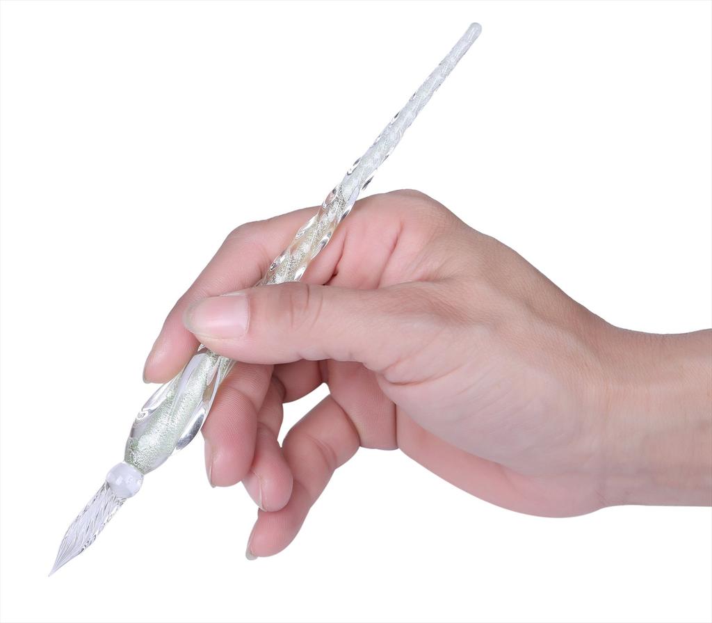 tomtask Glass Pen and Pen Holder Fountain and Nib Set, Transparent, G-Pen, Pen, Ink, (Green)