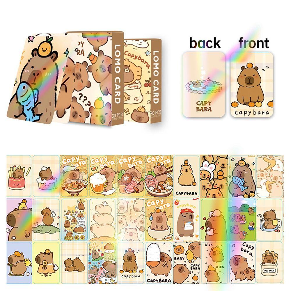 30Pcs Glitter Capybara Photocards Double-sided Collection Cards Kawaii Lomo Cards