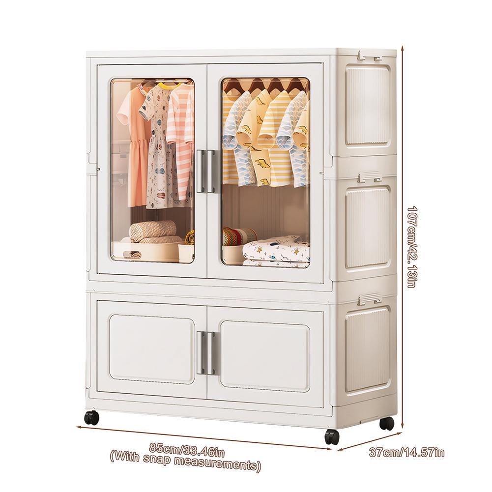 Mobile Wardrobe Clothes Organizer with Haging Rod & Cabinet Clothing Storage Shelf Wardrobe Closet Rack for Bedroom Living Room