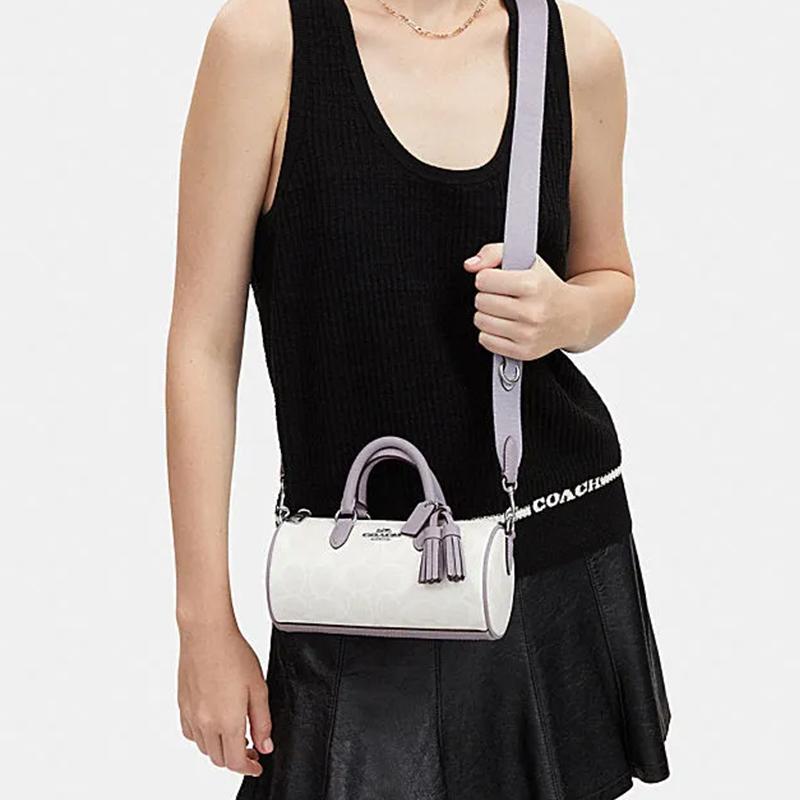 Coach Lacey 20 Classic Floral Tassel Zip Closure Boston Bag Women handbags White Purple CB874-SVVVJ