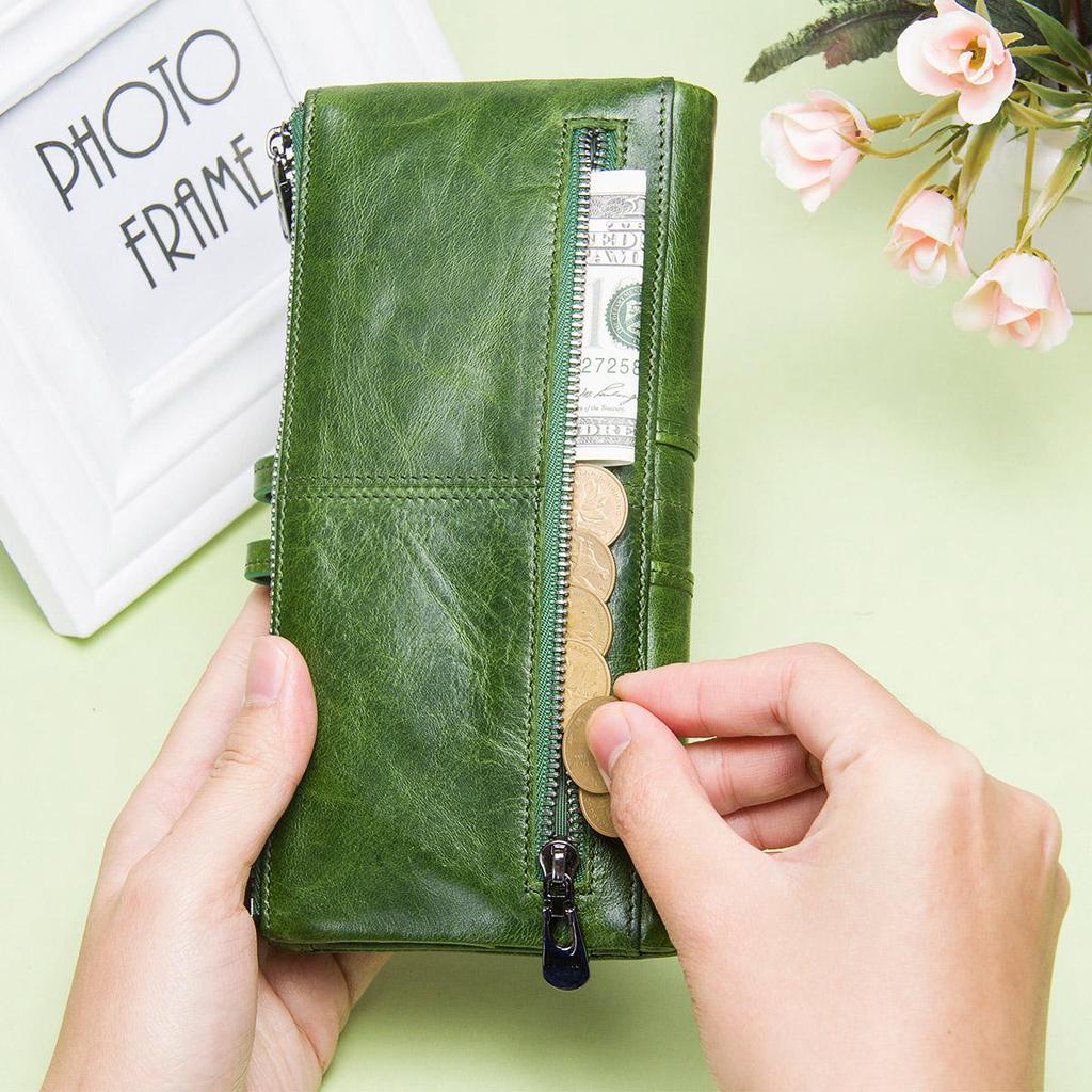 CONTACT'S Genuine Leather Long Wallet For Women Luxury Designer Card Holders Money Clips Coin Purses Female Bags