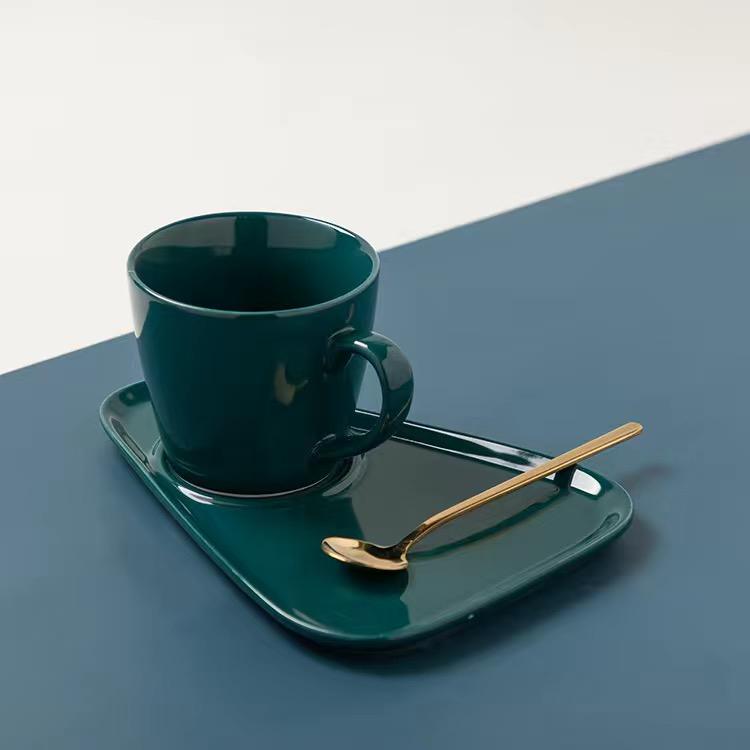 Solid Color Nordic Style Gold Plated Coffee Cup Ceramic Water Cup Mug Breakfast Cup Milk Cup Afternoon Tea Coffee Cup Plate Two Piece Set