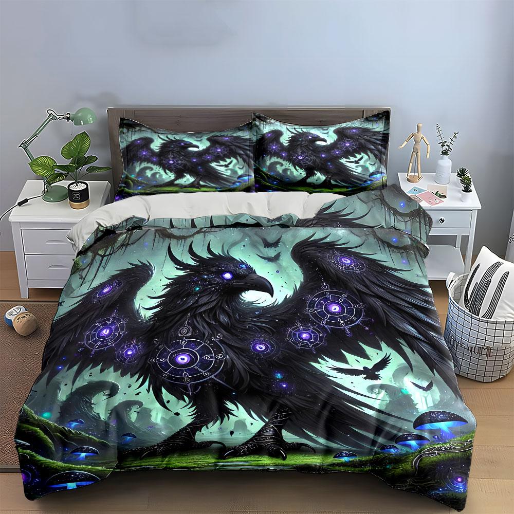 Mystic Raven Forest Decor Set Soft Skin-Friendly Bedding Set Includes 1 Duvet Cover And 2 Pillowcase, Gift