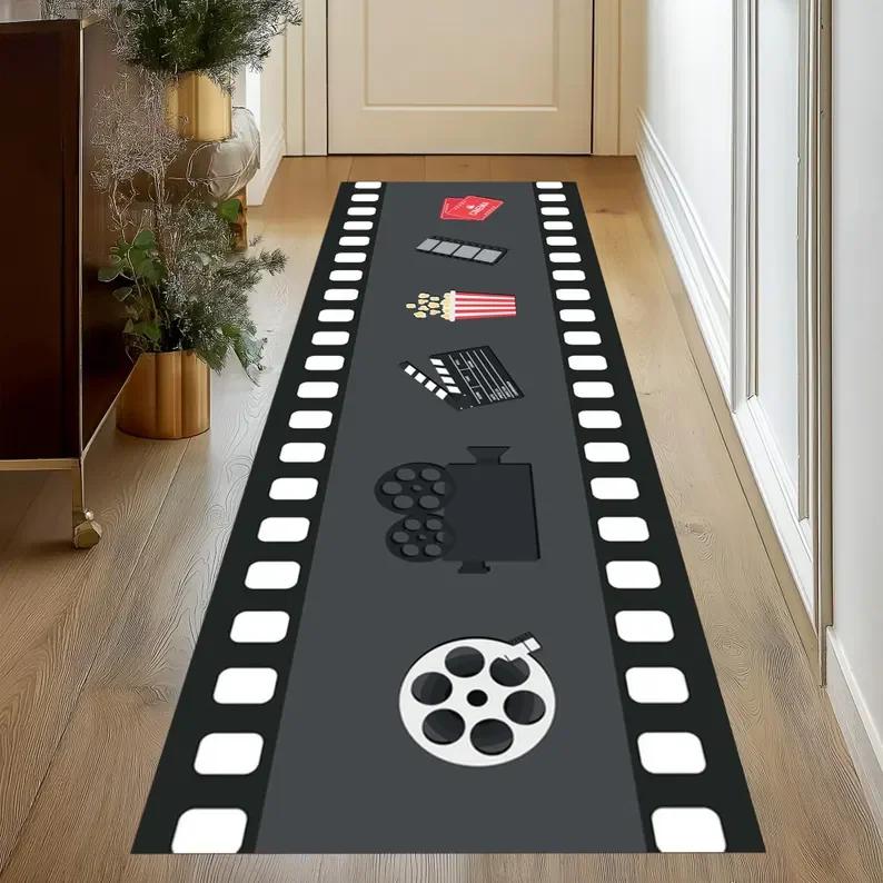 Ковер с узором из кинопленок Кинотеатр Комната для просмотра фильмов Нескользящий Хлопковый Коврик-дорожка Декор для дома Ковры