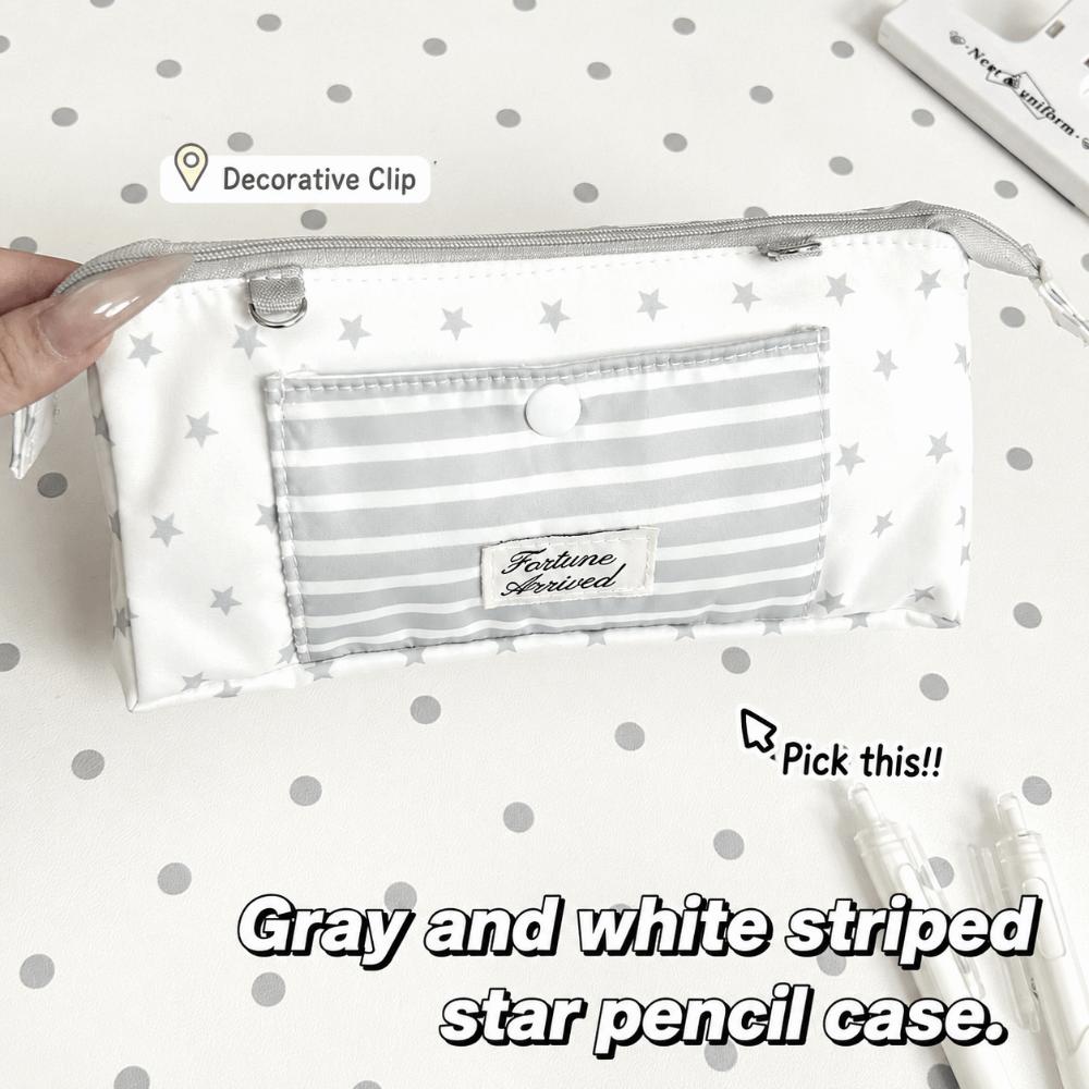 Multi-Layer Pencil Pouch Star Striped Print Stationery Storage Bag Stationery Pouch Back To School