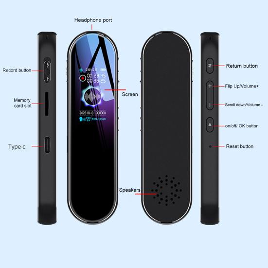 Диктофон со стереозвуком, динамический, 64 ГБ, шумоподавление, автоматическая синхронизация записи встреч, диктофон