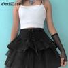 Goth Dark Gothic Pleated Lace Up Mini Skirts Mall Goth Mesh Patchwork Women Sexy Skirt High Waist Puffy Skirt Partywear Club Emo