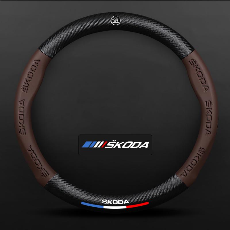 38cm For Skoda VRS Kodiaq Karoq Kamiq Octavia 1 a5 Scala Superb Yeti Fabia ENYAQ Citigo Carbon Fiber Car Steering Wheel Cove ahd631