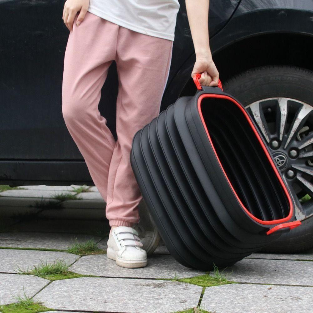 18/37L Car Shrinkable Storage Bucket with Cover Outdoor Fishing Bucket  Car Storage Supplies