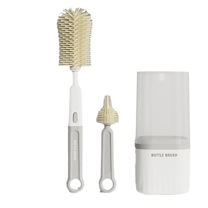 Travel Baby Bottle Brush Set with Silicone Nipple Brush, Draining Rack, Straw & Crevice Brushes