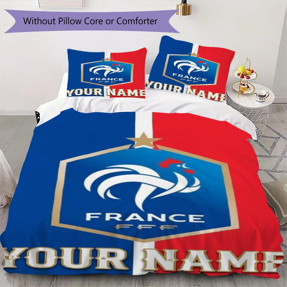 Custom Name France Soccer Pattern Bedding uilt Set uilt Cover Pillowcase Home Decoration Birthday Gift (1*duvet cover+2*pillowcase without core)