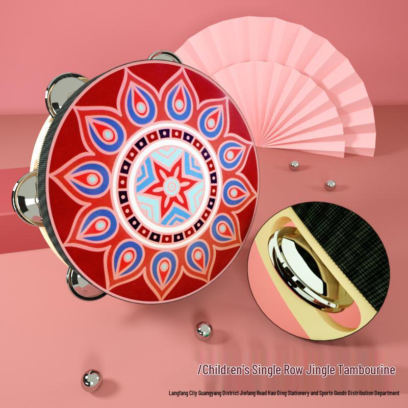 8-Inch Xinjiang Uyghur Hand Drum for Dance and Performance, Single-Row Tambourine with Jingle Bells.