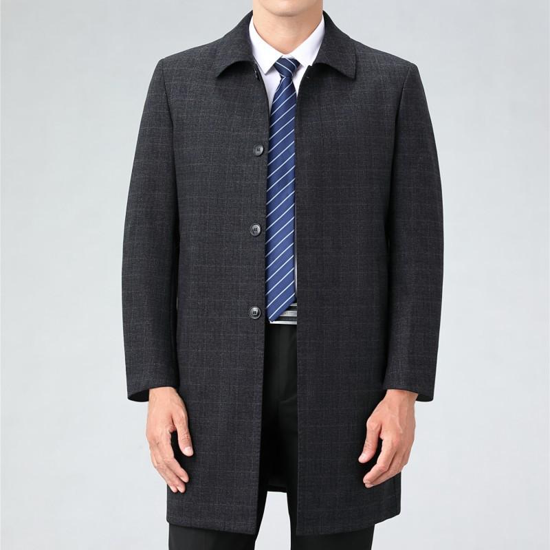 Высококачественная кашемировая ветровка средней длины, весенне-осеннее новое шерстяное пальто с лацканами для мужчин среднего возраста в деловом стиле, большой размер