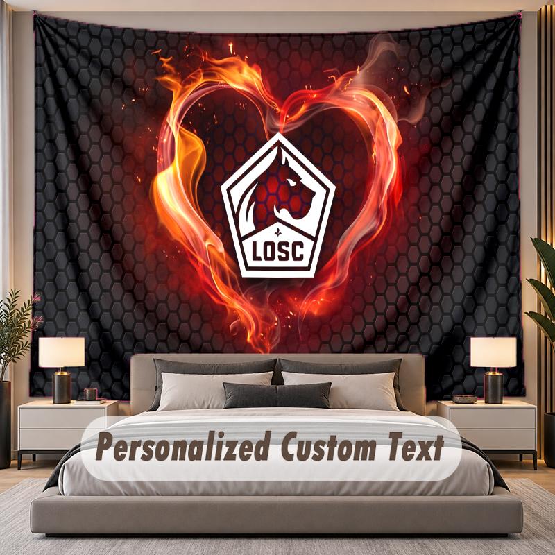Custom Name Text Tapestry LOSC Lille FC Personalized Polyester Wall Tapestry For Bedroom And Room