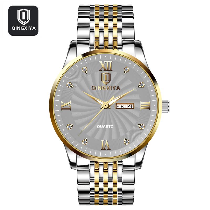 QINGXIYA Top Brand Watch Men Stainless Steel Business Date Clock Waterproof Luminous Watches Mens Luxury Sport Quartz Watch
