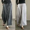 Летние новые художественные женские повседневные брюки, свободные полосатые хлопковые льняные брюки с эластичной резинкой на талии, широкие брюки, длинные брюки